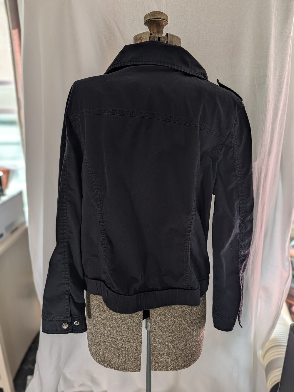Women's Black Utility Jacket - Casual Field Coat - Picture 2 of 3